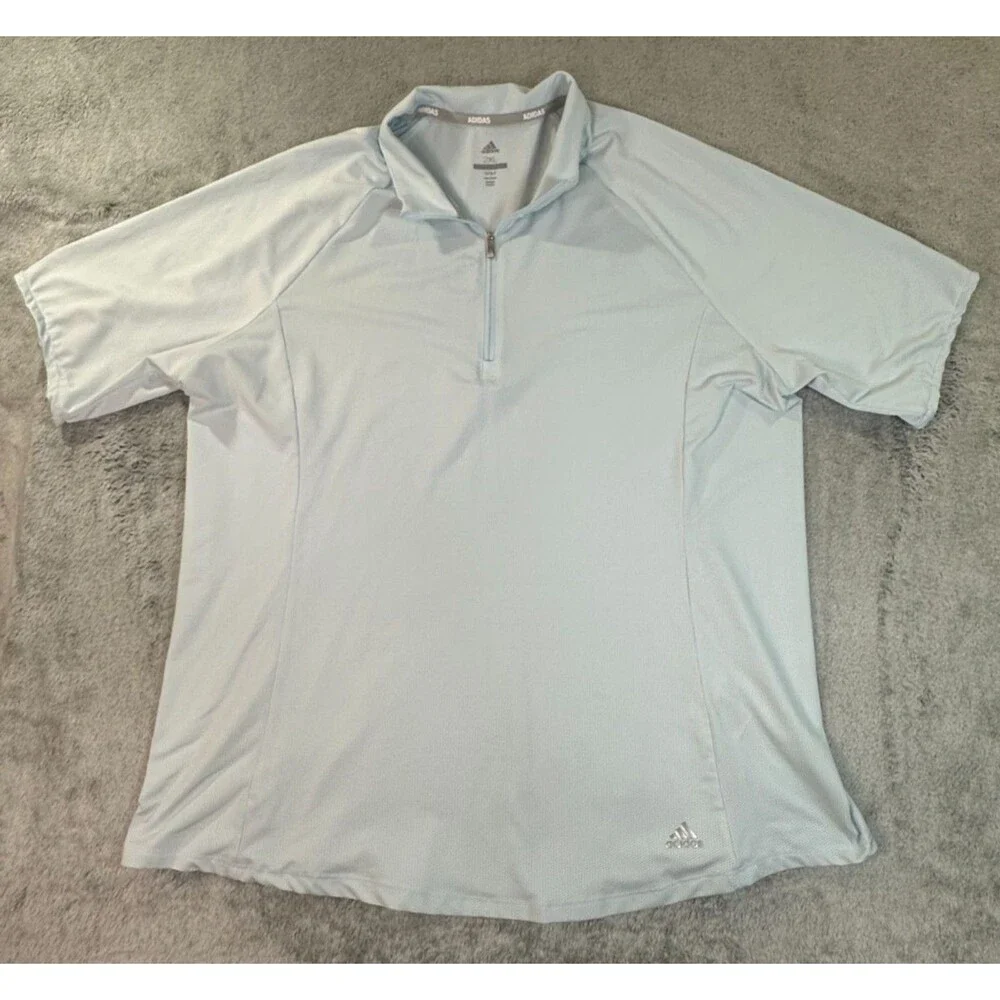 Adidas Golf Polo Shirt Men’s 2XL Light Blue Quarter Zip Performance Stretch